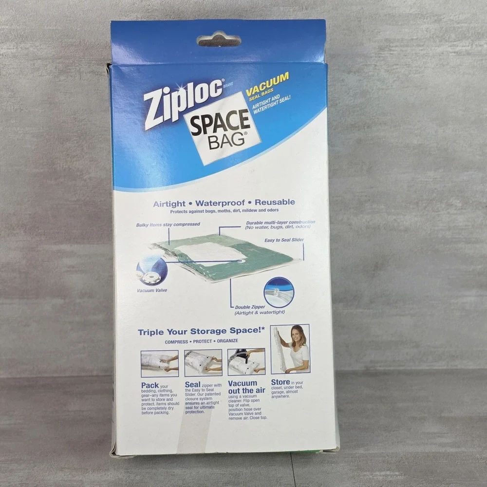 Ziploc Space Bag Pillows & Comforters 2 Jumbo Flats Airtight Waterproof Reusable